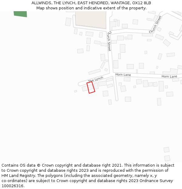 ALLWINDS, THE LYNCH, EAST HENDRED, WANTAGE, OX12 8LB: Location map and indicative extent of plot