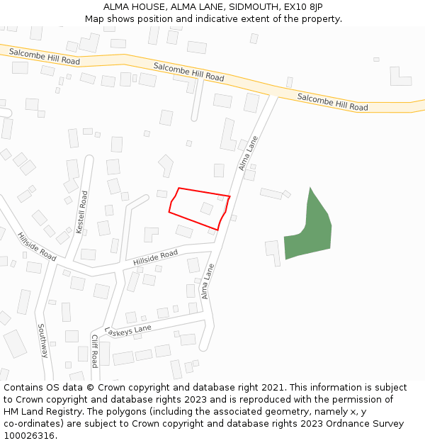 ALMA HOUSE, ALMA LANE, SIDMOUTH, EX10 8JP: Location map and indicative extent of plot