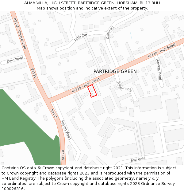 ALMA VILLA, HIGH STREET, PARTRIDGE GREEN, HORSHAM, RH13 8HU: Location map and indicative extent of plot