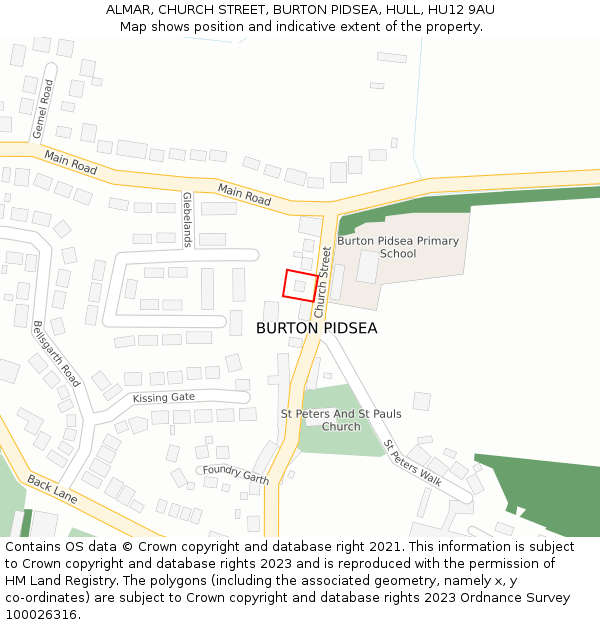 ALMAR, CHURCH STREET, BURTON PIDSEA, HULL, HU12 9AU: Location map and indicative extent of plot