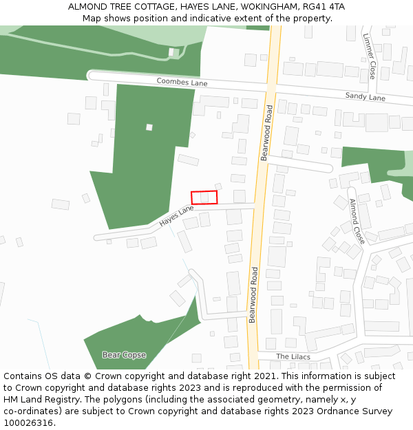 ALMOND TREE COTTAGE, HAYES LANE, WOKINGHAM, RG41 4TA: Location map and indicative extent of plot