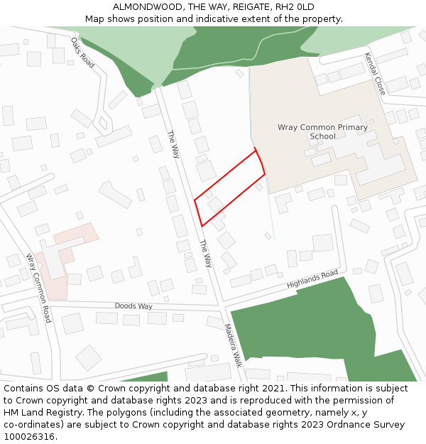 ALMONDWOOD, THE WAY, REIGATE, RH2 0LD: Location map and indicative extent of plot