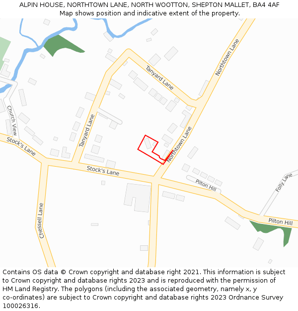 ALPIN HOUSE, NORTHTOWN LANE, NORTH WOOTTON, SHEPTON MALLET, BA4 4AF: Location map and indicative extent of plot