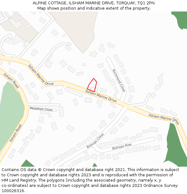 ALPINE COTTAGE, ILSHAM MARINE DRIVE, TORQUAY, TQ1 2PN: Location map and indicative extent of plot