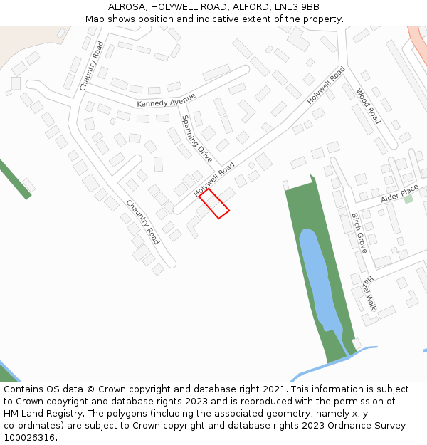 ALROSA, HOLYWELL ROAD, ALFORD, LN13 9BB: Location map and indicative extent of plot