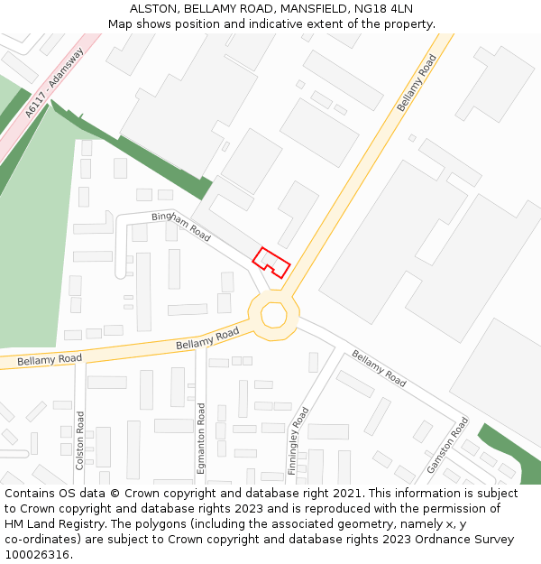 ALSTON, BELLAMY ROAD, MANSFIELD, NG18 4LN: Location map and indicative extent of plot