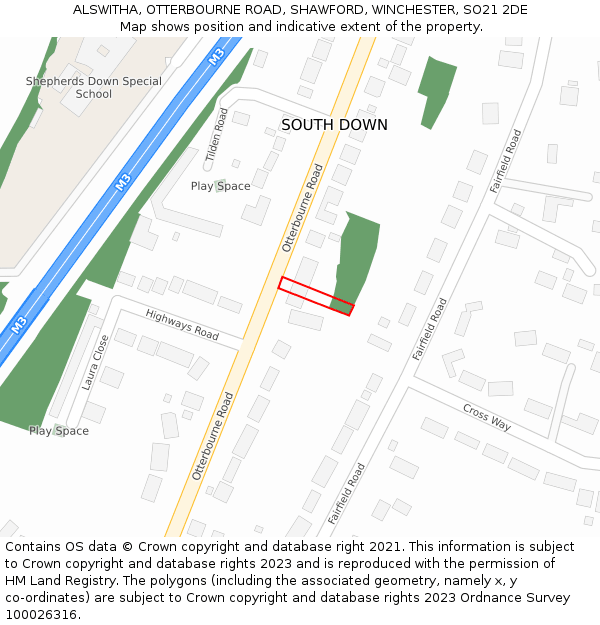 ALSWITHA, OTTERBOURNE ROAD, SHAWFORD, WINCHESTER, SO21 2DE: Location map and indicative extent of plot