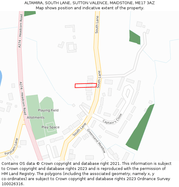 ALTAMIRA, SOUTH LANE, SUTTON VALENCE, MAIDSTONE, ME17 3AZ: Location map and indicative extent of plot