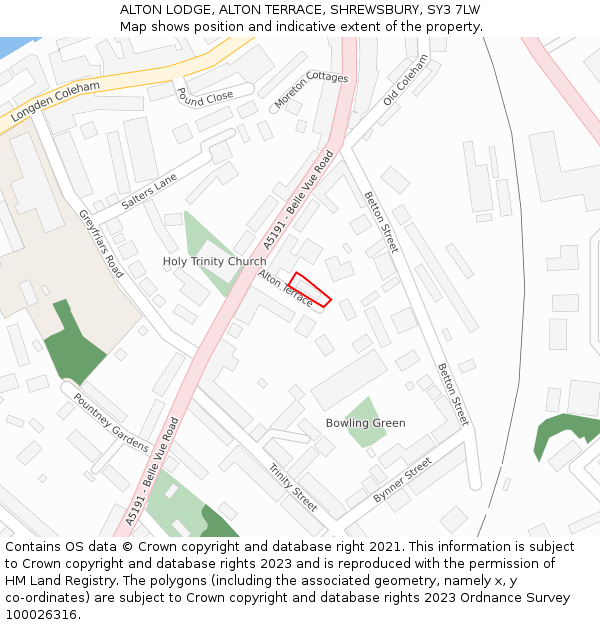 ALTON LODGE, ALTON TERRACE, SHREWSBURY, SY3 7LW: Location map and indicative extent of plot