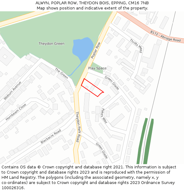 ALWYN, POPLAR ROW, THEYDON BOIS, EPPING, CM16 7NB: Location map and indicative extent of plot