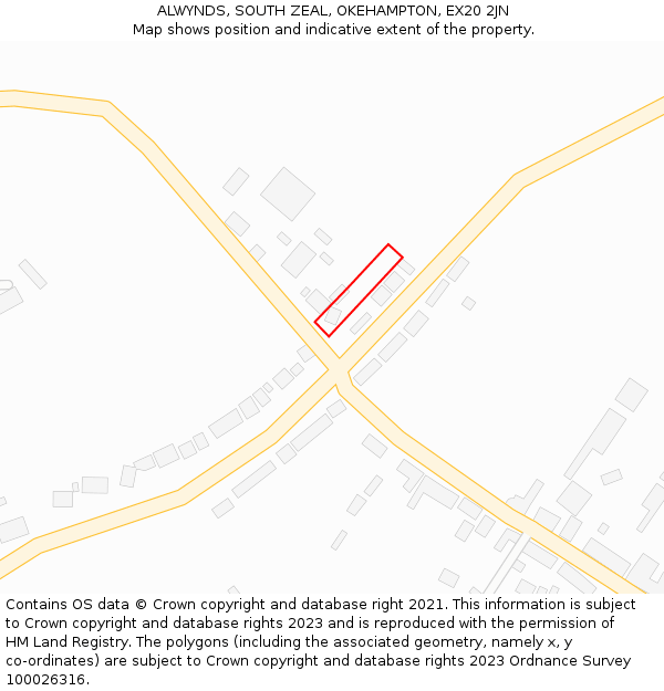 ALWYNDS, SOUTH ZEAL, OKEHAMPTON, EX20 2JN: Location map and indicative extent of plot