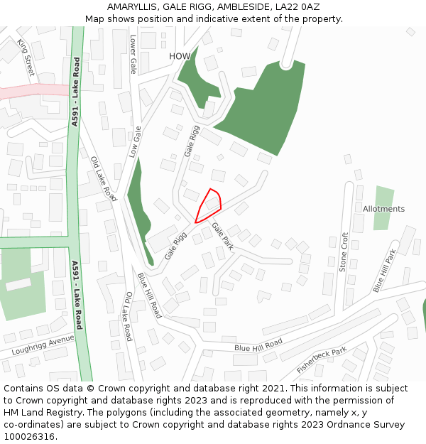 AMARYLLIS, GALE RIGG, AMBLESIDE, LA22 0AZ: Location map and indicative extent of plot