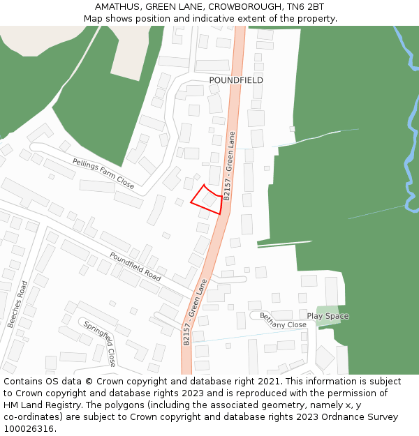 AMATHUS, GREEN LANE, CROWBOROUGH, TN6 2BT: Location map and indicative extent of plot