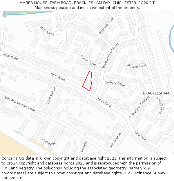 AMBER HOUSE, FARM ROAD, BRACKLESHAM BAY, CHICHESTER, PO20 8JT: Location map and indicative extent of plot