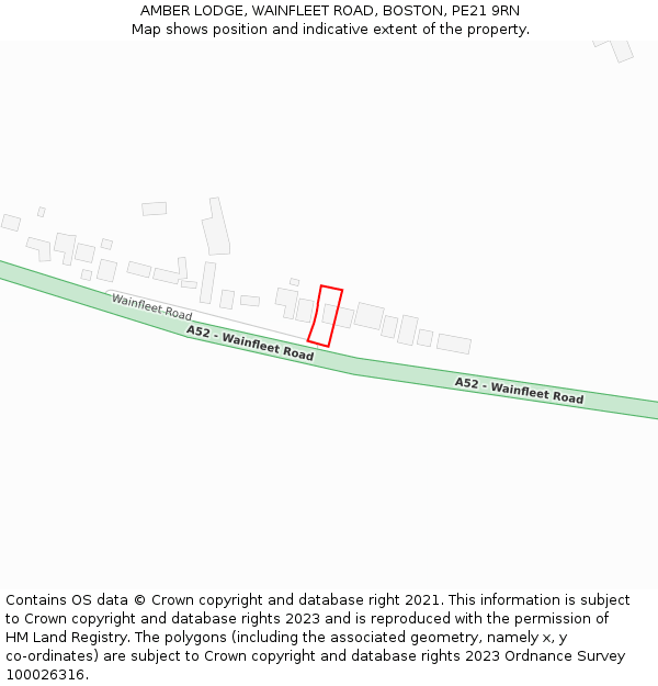 AMBER LODGE, WAINFLEET ROAD, BOSTON, PE21 9RN: Location map and indicative extent of plot