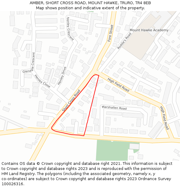 AMBER, SHORT CROSS ROAD, MOUNT HAWKE, TRURO, TR4 8EB: Location map and indicative extent of plot