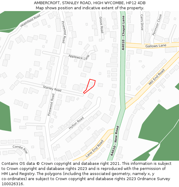 AMBERCROFT, STANLEY ROAD, HIGH WYCOMBE, HP12 4DB: Location map and indicative extent of plot