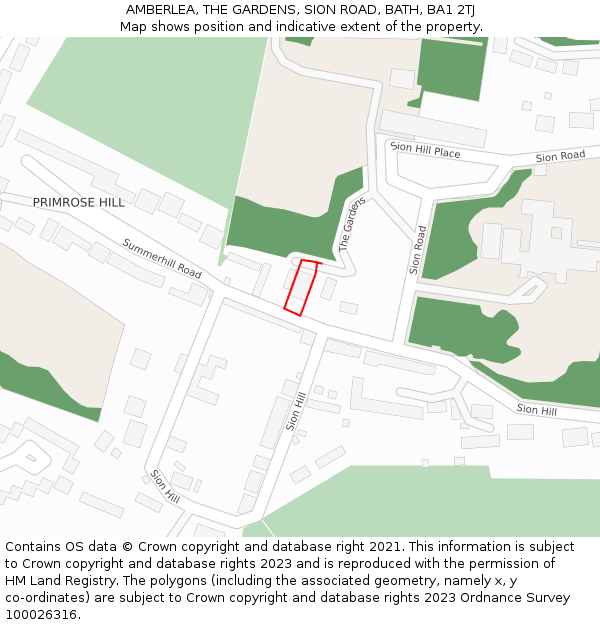 AMBERLEA, THE GARDENS, SION ROAD, BATH, BA1 2TJ: Location map and indicative extent of plot