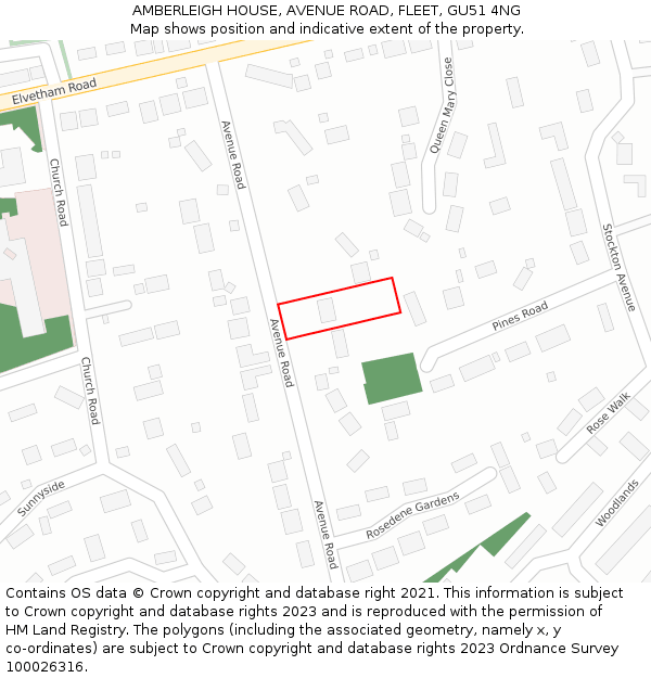 AMBERLEIGH HOUSE, AVENUE ROAD, FLEET, GU51 4NG: Location map and indicative extent of plot