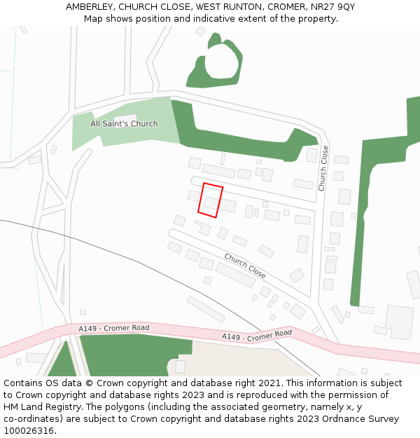 AMBERLEY, CHURCH CLOSE, WEST RUNTON, CROMER, NR27 9QY: Location map and indicative extent of plot