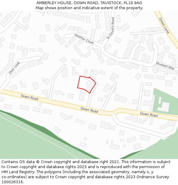 AMBERLEY HOUSE, DOWN ROAD, TAVISTOCK, PL19 9AG: Location map and indicative extent of plot