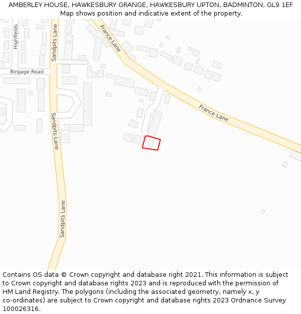 AMBERLEY HOUSE, HAWKESBURY GRANGE, HAWKESBURY UPTON, BADMINTON, GL9 1EF: Location map and indicative extent of plot