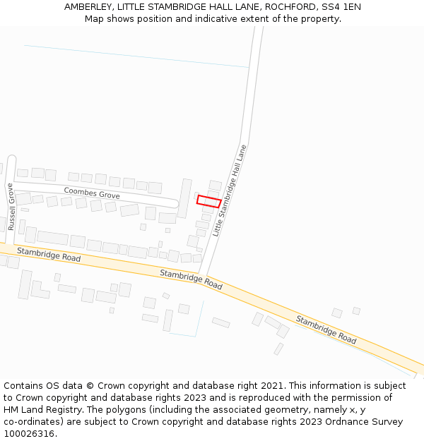 AMBERLEY, LITTLE STAMBRIDGE HALL LANE, ROCHFORD, SS4 1EN: Location map and indicative extent of plot