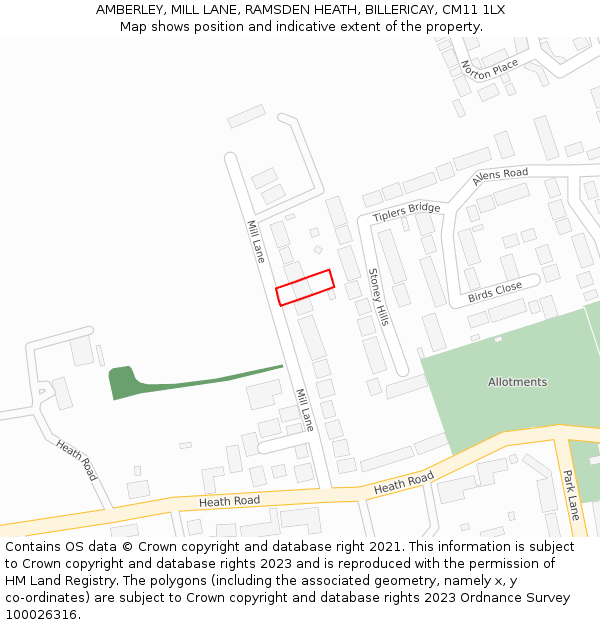 AMBERLEY, MILL LANE, RAMSDEN HEATH, BILLERICAY, CM11 1LX: Location map and indicative extent of plot