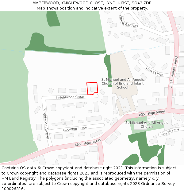 AMBERWOOD, KNIGHTWOOD CLOSE, LYNDHURST, SO43 7DR: Location map and indicative extent of plot