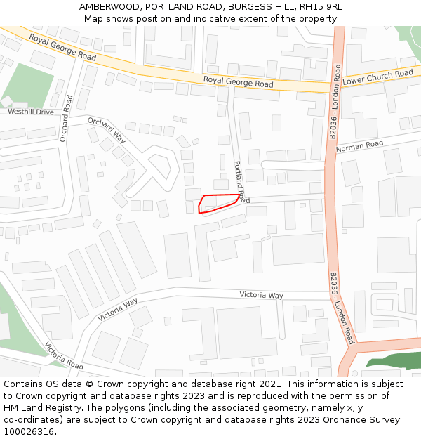 AMBERWOOD, PORTLAND ROAD, BURGESS HILL, RH15 9RL: Location map and indicative extent of plot