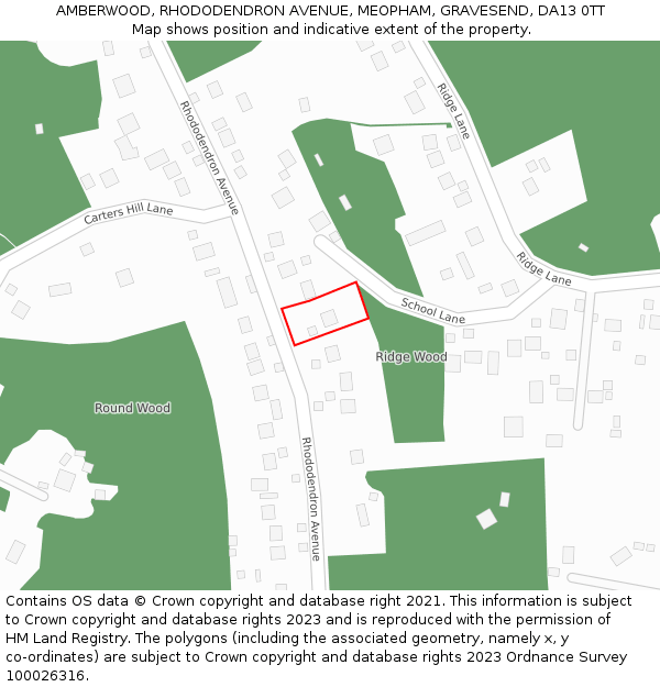 AMBERWOOD, RHODODENDRON AVENUE, MEOPHAM, GRAVESEND, DA13 0TT: Location map and indicative extent of plot