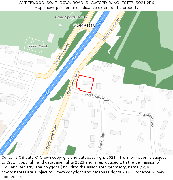 AMBERWOOD, SOUTHDOWN ROAD, SHAWFORD, WINCHESTER, SO21 2BX: Location map and indicative extent of plot