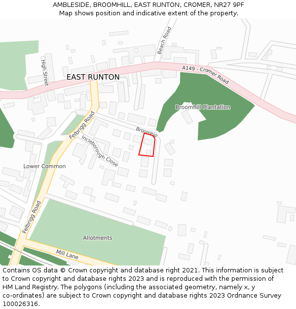 AMBLESIDE, BROOMHILL, EAST RUNTON, CROMER, NR27 9PF: Location map and indicative extent of plot