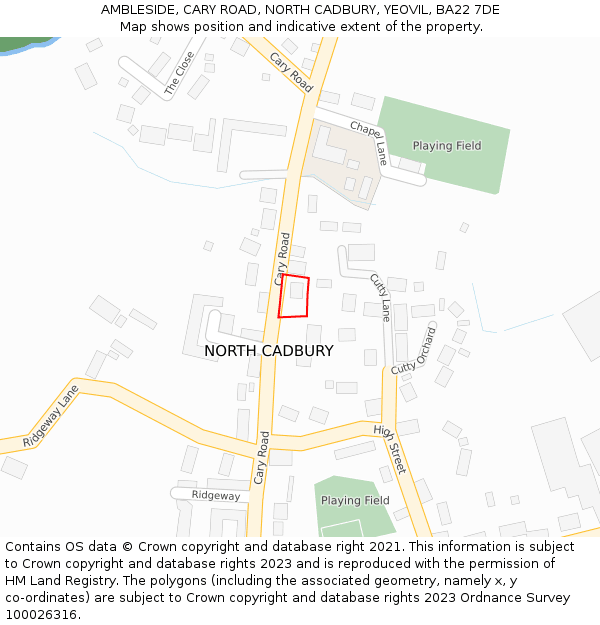 AMBLESIDE, CARY ROAD, NORTH CADBURY, YEOVIL, BA22 7DE: Location map and indicative extent of plot