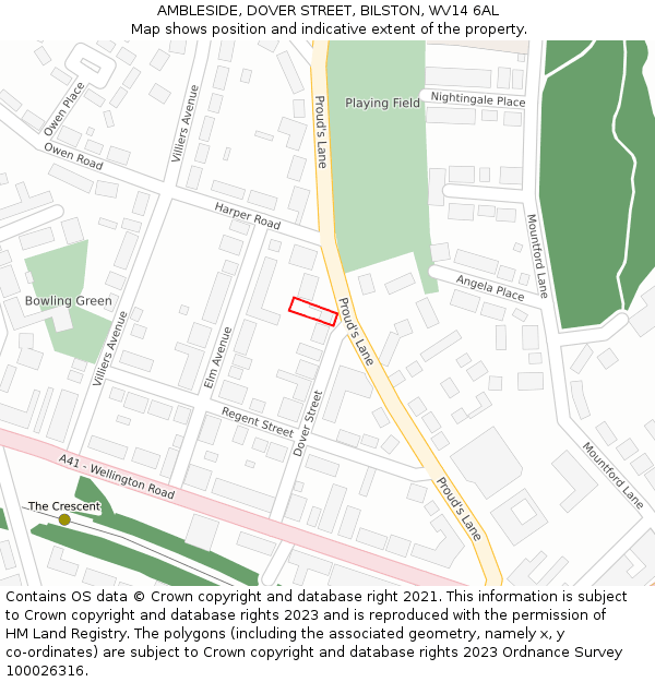 AMBLESIDE, DOVER STREET, BILSTON, WV14 6AL: Location map and indicative extent of plot