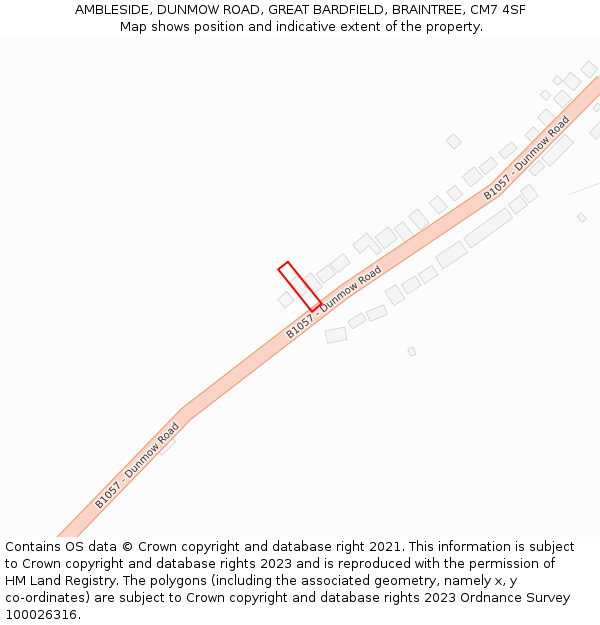 AMBLESIDE, DUNMOW ROAD, GREAT BARDFIELD, BRAINTREE, CM7 4SF: Location map and indicative extent of plot