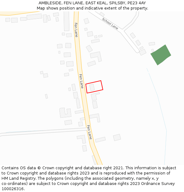 AMBLESIDE, FEN LANE, EAST KEAL, SPILSBY, PE23 4AY: Location map and indicative extent of plot