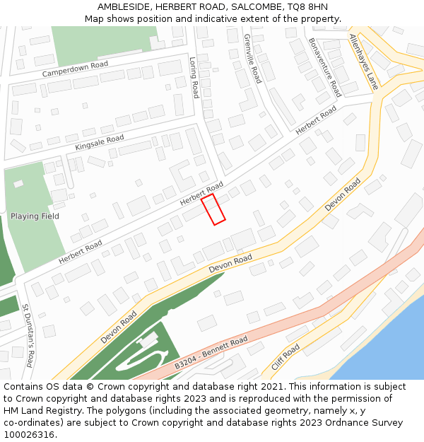 AMBLESIDE, HERBERT ROAD, SALCOMBE, TQ8 8HN: Location map and indicative extent of plot