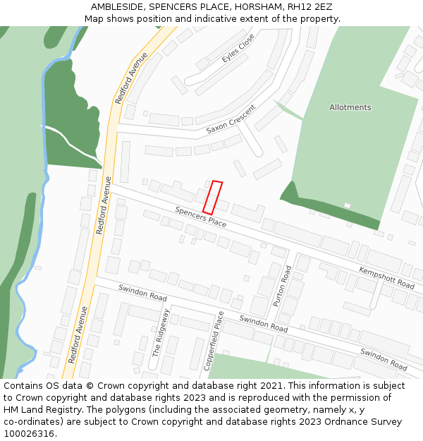 AMBLESIDE, SPENCERS PLACE, HORSHAM, RH12 2EZ: Location map and indicative extent of plot