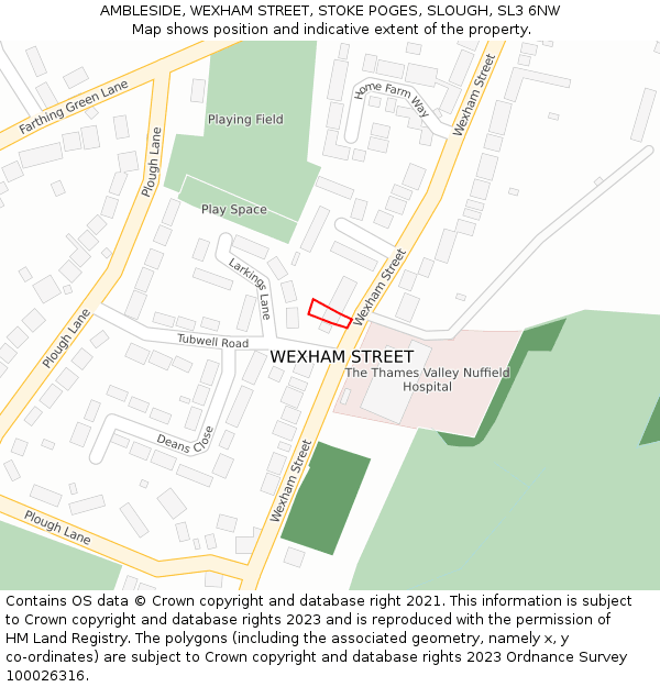 AMBLESIDE, WEXHAM STREET, STOKE POGES, SLOUGH, SL3 6NW: Location map and indicative extent of plot