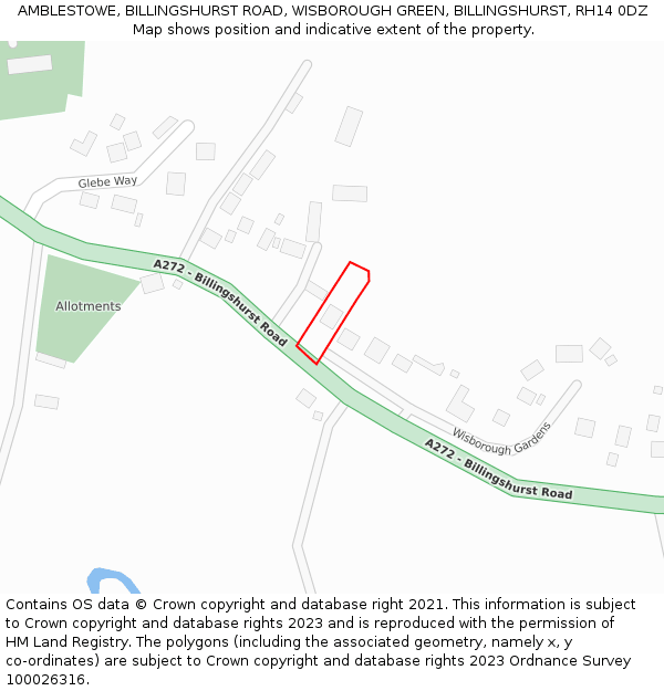 AMBLESTOWE, BILLINGSHURST ROAD, WISBOROUGH GREEN, BILLINGSHURST, RH14 0DZ: Location map and indicative extent of plot