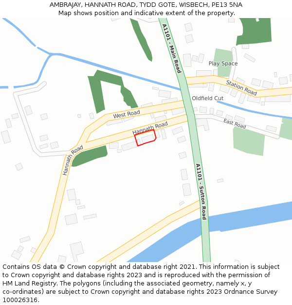 AMBRAJAY, HANNATH ROAD, TYDD GOTE, WISBECH, PE13 5NA: Location map and indicative extent of plot