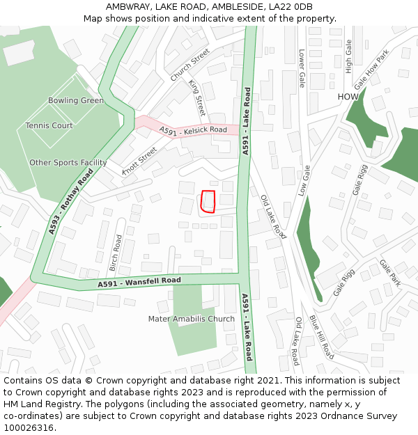 AMBWRAY, LAKE ROAD, AMBLESIDE, LA22 0DB: Location map and indicative extent of plot