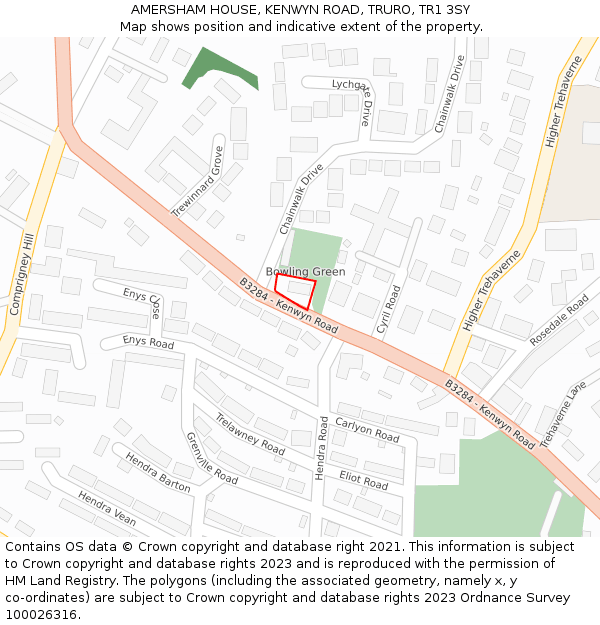 AMERSHAM HOUSE, KENWYN ROAD, TRURO, TR1 3SY: Location map and indicative extent of plot