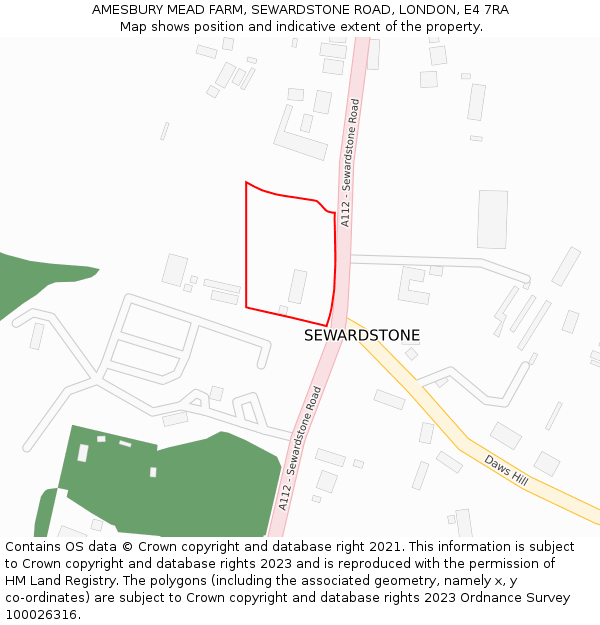 AMESBURY MEAD FARM, SEWARDSTONE ROAD, LONDON, E4 7RA: Location map and indicative extent of plot