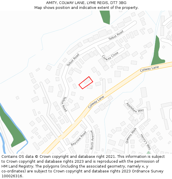 AMITY, COLWAY LANE, LYME REGIS, DT7 3BG: Location map and indicative extent of plot