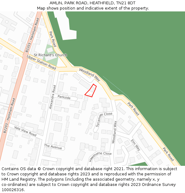 AMLIN, PARK ROAD, HEATHFIELD, TN21 8DT: Location map and indicative extent of plot