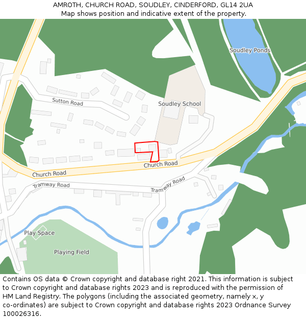 AMROTH, CHURCH ROAD, SOUDLEY, CINDERFORD, GL14 2UA: Location map and indicative extent of plot