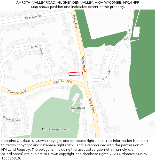 AMROTH, VALLEY ROAD, HUGHENDEN VALLEY, HIGH WYCOMBE, HP14 4PF: Location map and indicative extent of plot