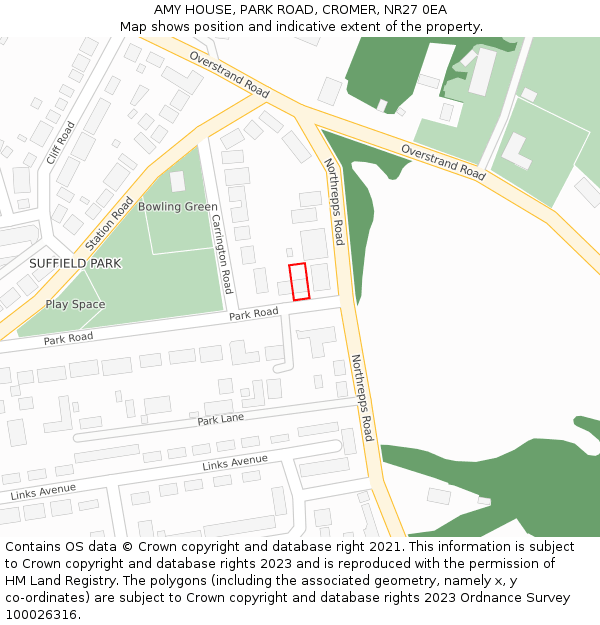 AMY HOUSE, PARK ROAD, CROMER, NR27 0EA: Location map and indicative extent of plot